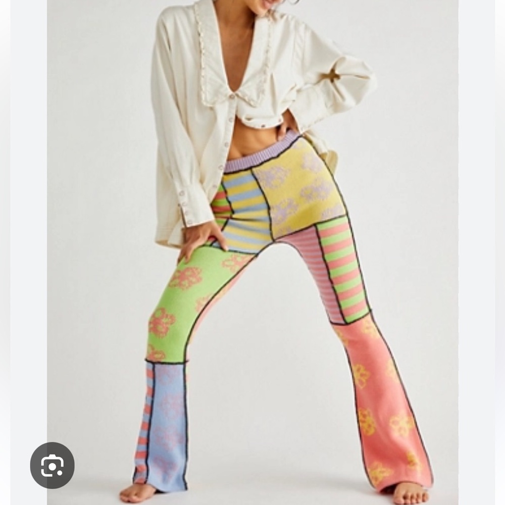 Ragged Priest Free People knit flare patchwork pants size L